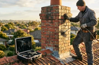 Ouvrier ramonage cheminée brique toit maison